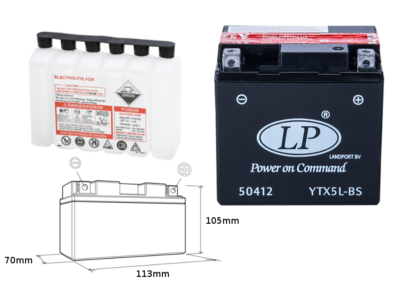 LANDPORT akumulátor YTX5L-BS (MA LTX5L-BS) 12V 4AH 114X71X106 bezúdržbový - elektrolyt zvlášť (8) UE48